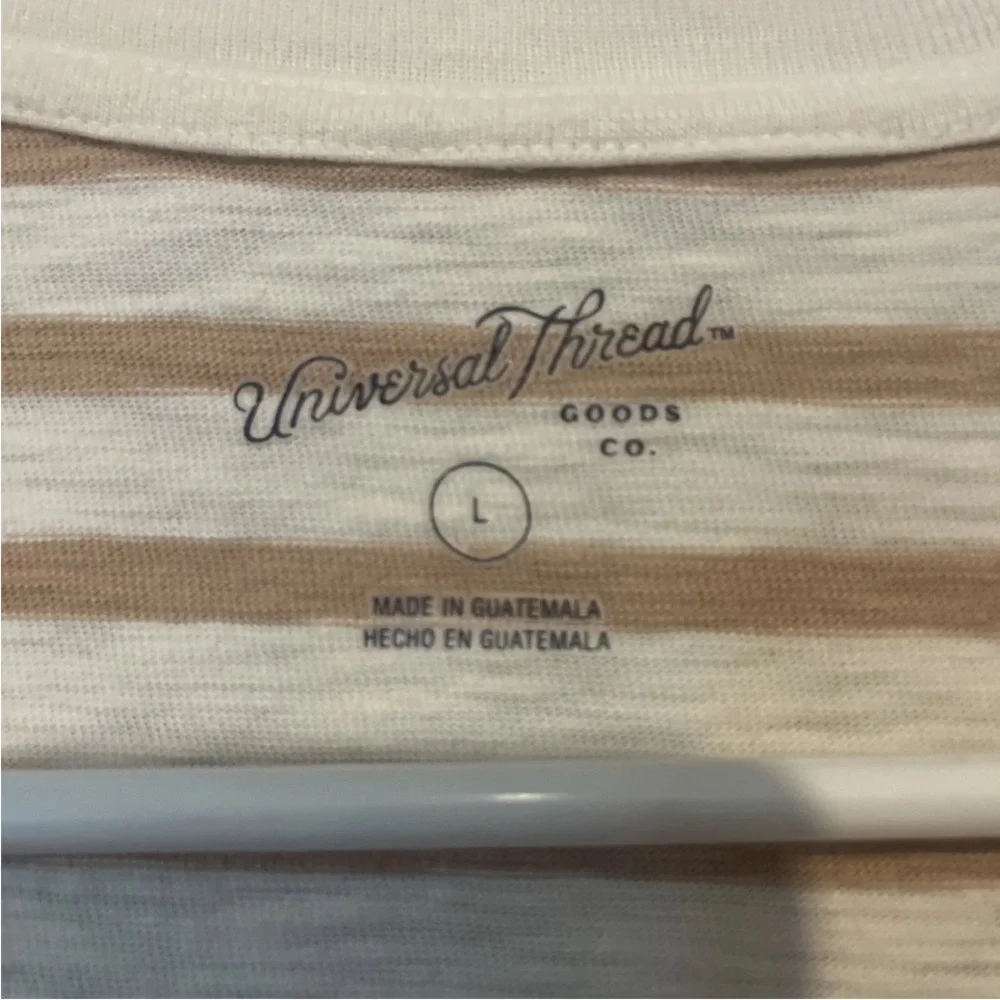 UNIVERSAL THREAD T-Shirt Dress Women's Size L Tan Beige Striped Knee Length - Picture 3 of 6